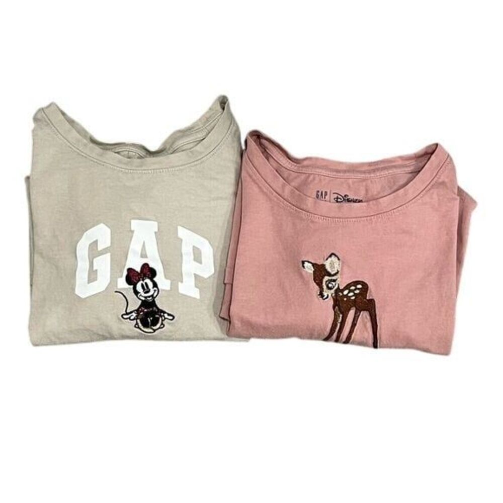Gap Disney Kids Long Sleeve T-Shirts Minnie Mouse & Bambi Graphics Pink & Beige